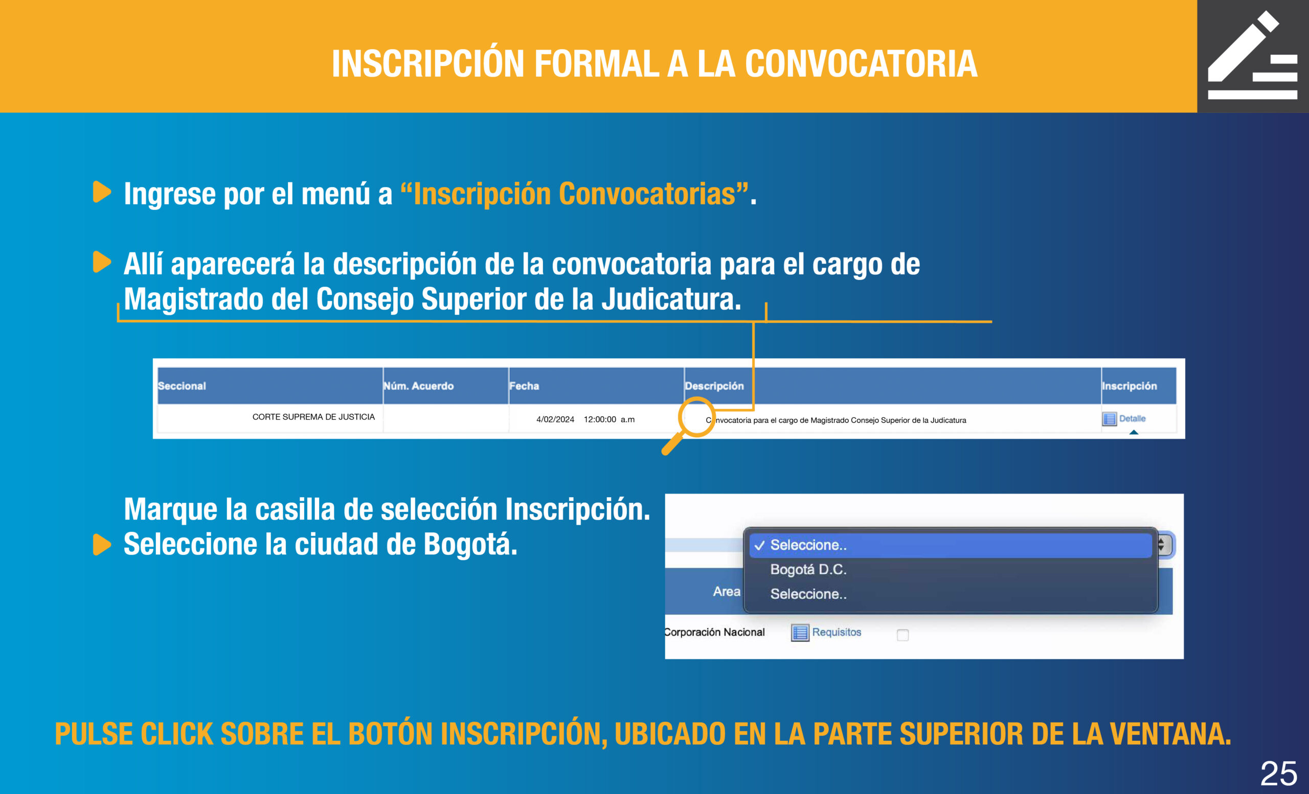 slide inscripciones convocatoria magistrado CSJ 2024 26