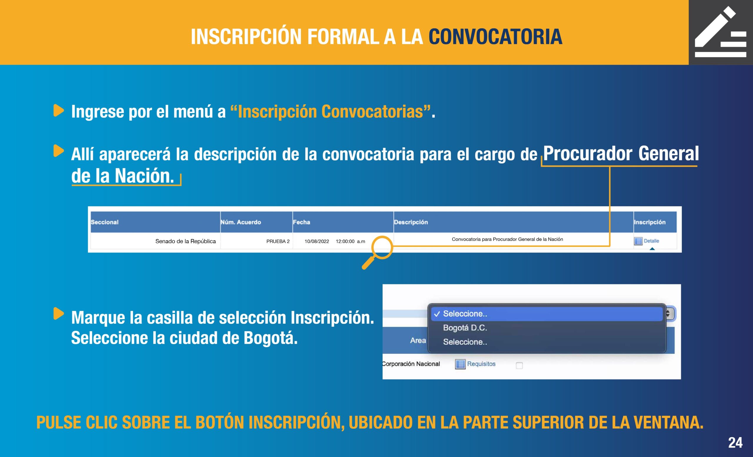 slide inscripciones convocatoria procurador general 2024 25